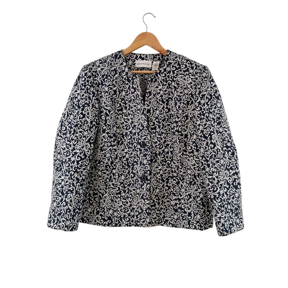 Women's Alfred Dunner Blue Paisley Blazer Jacket Button Up Size 14